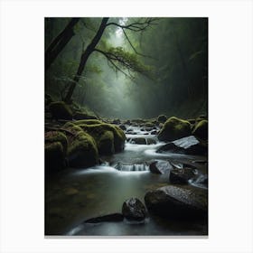 Mossy Stream In The Forest Canvas Print