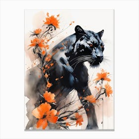 Panther Abstract Orange Flowers Painting (20) Canvas Print