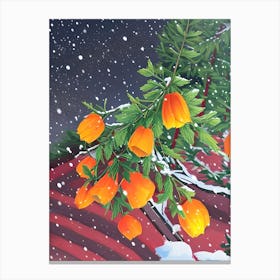 Winter Scene With Orange Flowers Canvas Print
