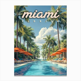 Miami Pool Vintage Poster Canvas Print