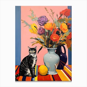 Bluebell Flower Vase And A Cat, A Painting In The Style Of Matisse 2 Canvas Print