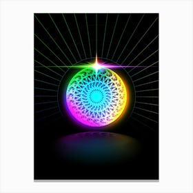 Neon Geometric Glyph in Candy Blue and Pink with Rainbow Sparkle on Black n.0021 Canvas Print