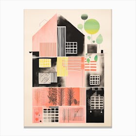 A House In Reykjavik, Abstract Risograph Style 4 Canvas Print