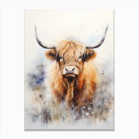 Highland Cow In The Grassy Land 1 Canvas Print
