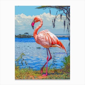Greater Flamingo Lake Nakuru Nakuru Kenya Tropical Illustration 3 Canvas Print