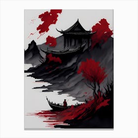Chinese Ink Painting Landscape Sunset (14) Canvas Print