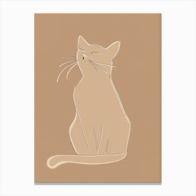 Cat Sitting On A Brown Background - Boho, Line Art Canvas Print