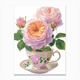 English Roses Painting Rose In A Teacup 1 Canvas Print