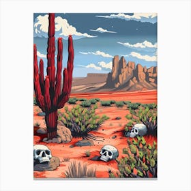 Desert Landscape With Skulls And Cactus Canvas Print