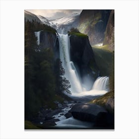 Stalheimskleiva Waterfall, Norway Realistic Photograph (1) Canvas Print