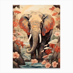 Elephant Animal Drawing In The Style Of Ukiyo E 1 Canvas Print