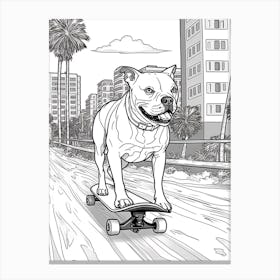 Staffordshire Bull Terrier Dog Skateboarding Line Art 1 Canvas Print