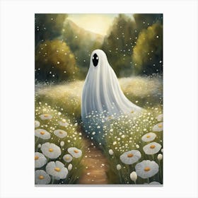 Sheet Ghost In A Field Of Flowers Painting (17) Canvas Print