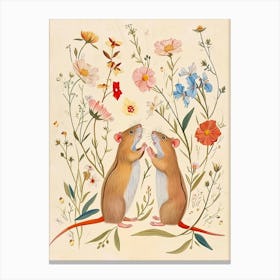Folksy Floral Animal Drawing Mouse 5 Canvas Print