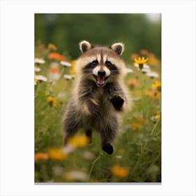 Cute Funny Honduran Raccoon Running On A Field Wild 2 Canvas Print