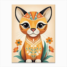 Floral Cute Baby Puma Nursery Illustration (61) Canvas Print
