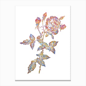 Stained Glass Provence Rose Mosaic Botanical Illustration on White Canvas Print