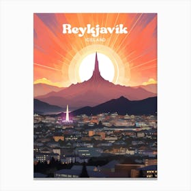 Reykjavk Iceland Sunrise Modern Travel Illustration Canvas Print