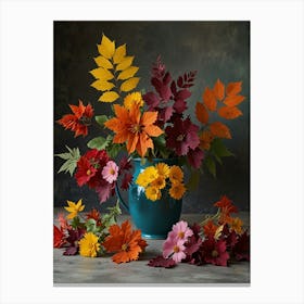 Autumn Flowers In A Blue Vase Canvas Print