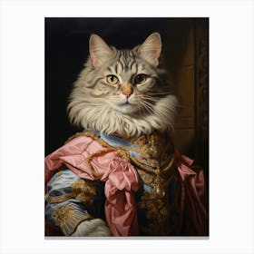 Royal Cat In Blue Rococo Style 2 Canvas Print