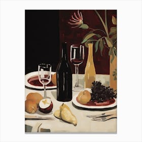 Atutumn Dinner Table With Cheese, Wine And Pears, Illustration 7 Canvas Print