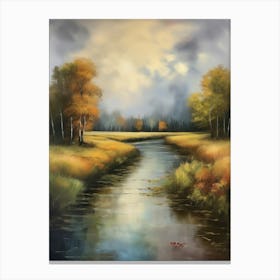 Autumn forest river.Printable Wall Art, Vintage Landscape, Farmhouse Wall Decorations, Vintage Landscape Oil Painting.5 Canvas Print