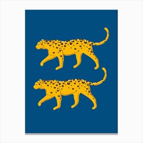 Leopard Pair Blue & Yellow Canvas Print