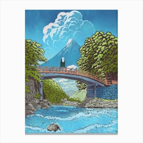 Kaonashi on the bridge over the river Canvas Print