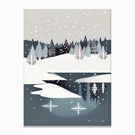 Snowflakes Falling By A Lake, Snowflakes, Retro Minimal 1 Canvas Print