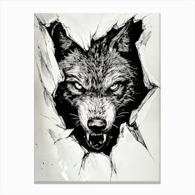 Angry Wolf Watching from Wall Hole 17 Canvas Print