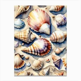 Seashells on the beach, watercolor painting 20 Canvas Print