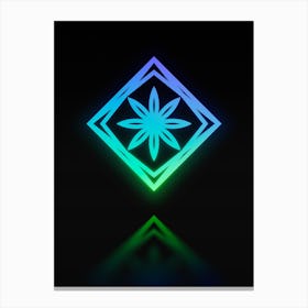 Neon Blue and Green Abstract Geometric Glyph on Black n.0170 Canvas Print