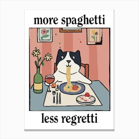 More Spaghetti Less Regretti White Black Dog Print Retro Diner Poster Cartoon Dining Pasta Posters, Italian Kitchen Canvas Print