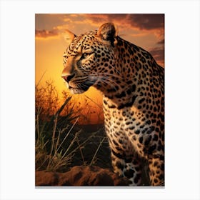 African Leopard Sunset Portrait 3 Canvas Print