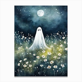 Sheet Ghost In A Field Of Flowers Painting (25) Canvas Print