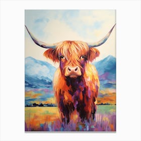 Colourful Impressionism Style Painting Of A Highland Cow 5 Canvas Print