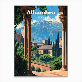 Alhambra Spain Granada Travel Art Illustration Canvas Print