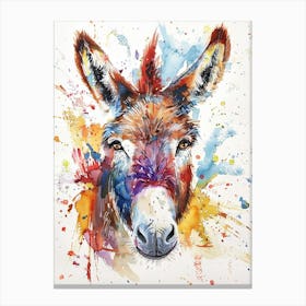 Donkey Colourful Watercolour 3 Canvas Print