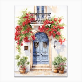 Palma De Mallorca, Spain   Mediterranean Doors Watercolour Painting 1 Canvas Print