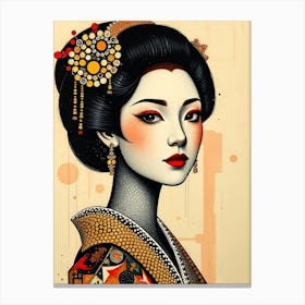 Geisha Wood Portrait Canvas Print