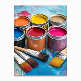 Tin Cans With Paint And Brushes 1 Canvas Print