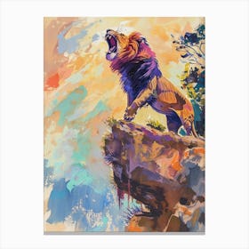 Southwest African Lion Roaring On A Cliff Fauvist Painting 4 Canvas Print