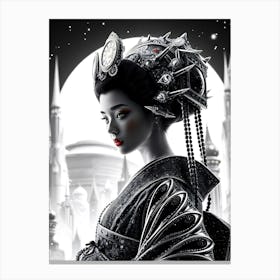 Geisha Black And White Creative Drawing Canvas Print