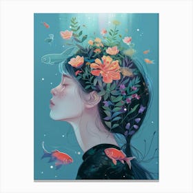 Girl With Flowers In Her Head 1 Canvas Print