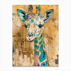 Baby Giraffe Gold Effect Collage 1 Canvas Print