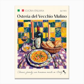 Osteria Del Vecchio Mulino Trattoria Italian Poster Food Kitchen Canvas Print