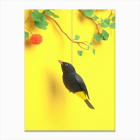 Bird On A Branch Yellow BG Canvas Print