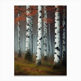 Birch Trees In The Fog 2 Canvas Print