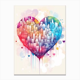 Skyline Rainbow Heart Paint Dripping Illustration 3 Canvas Print