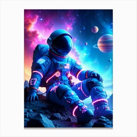 Astronaut Sitting in Space Neon Poster Canvas Wall Room Decor Canvas Print